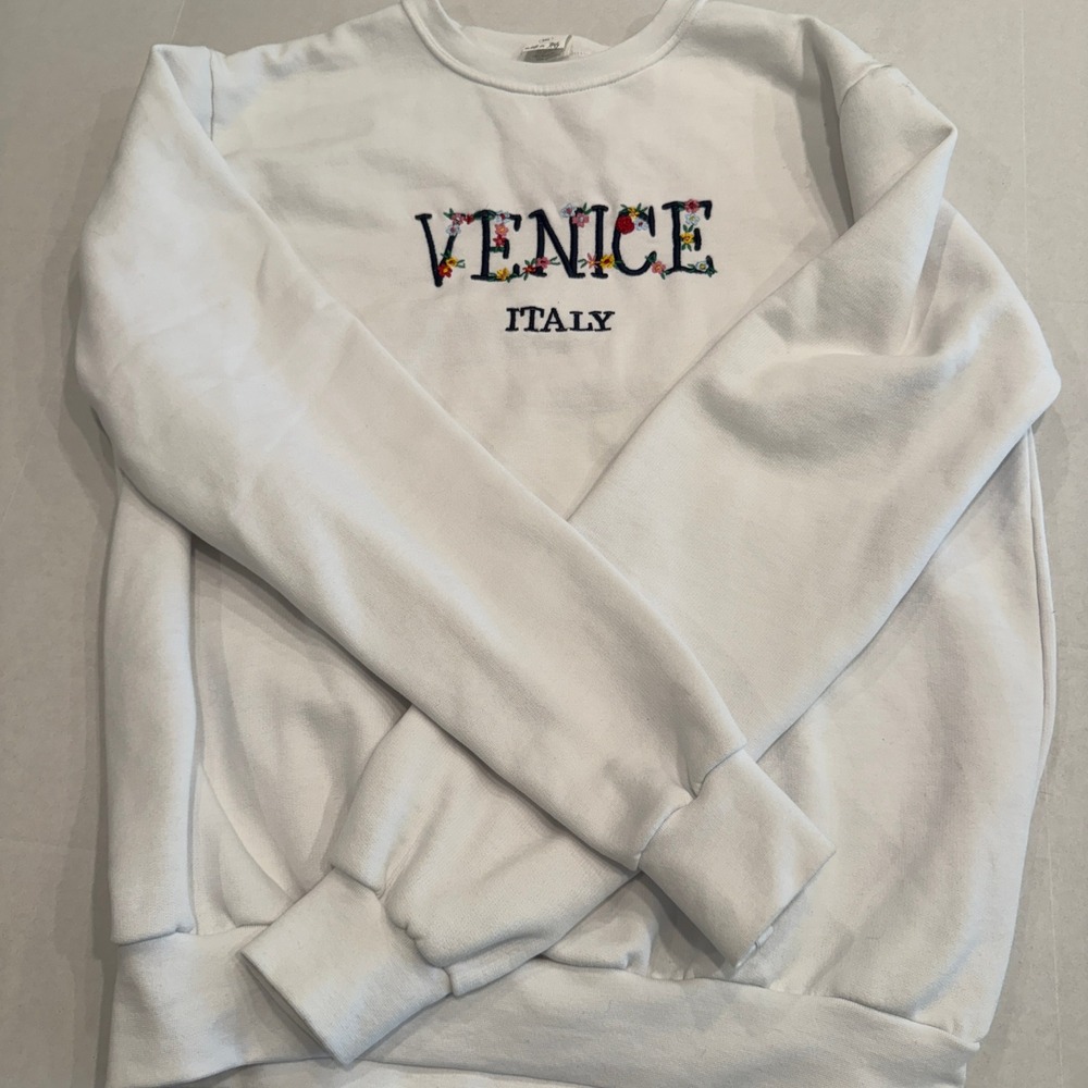 Venice Italy Embroidered Floral Crewneck Sweatshirt XXL Made in‎ Italy european